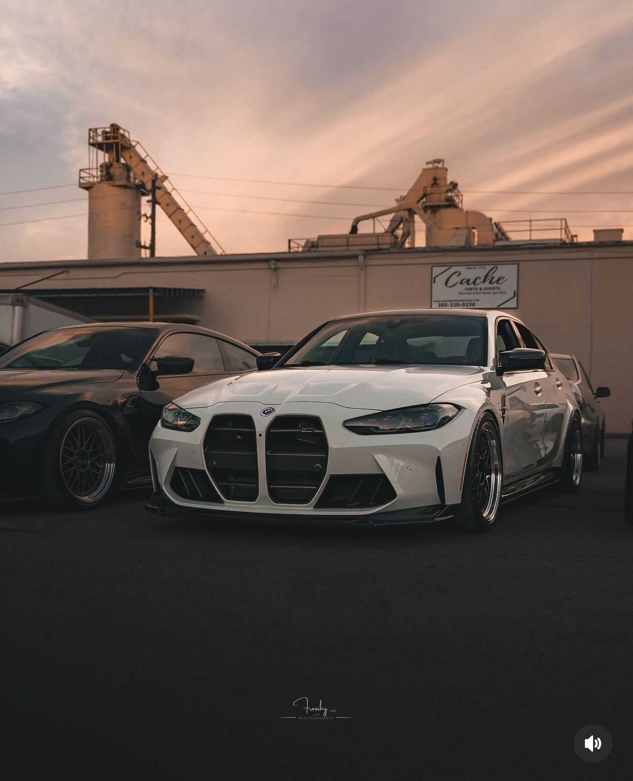 White BMW M3 at sunset